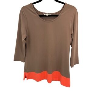 TravelSmith Stretch Knit Two Tone 3/4 Sleeve Pullover Top Size Small Petite